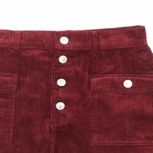 Denim & Co. Womens Red Cotton A-Line Skirt Size 8 Button