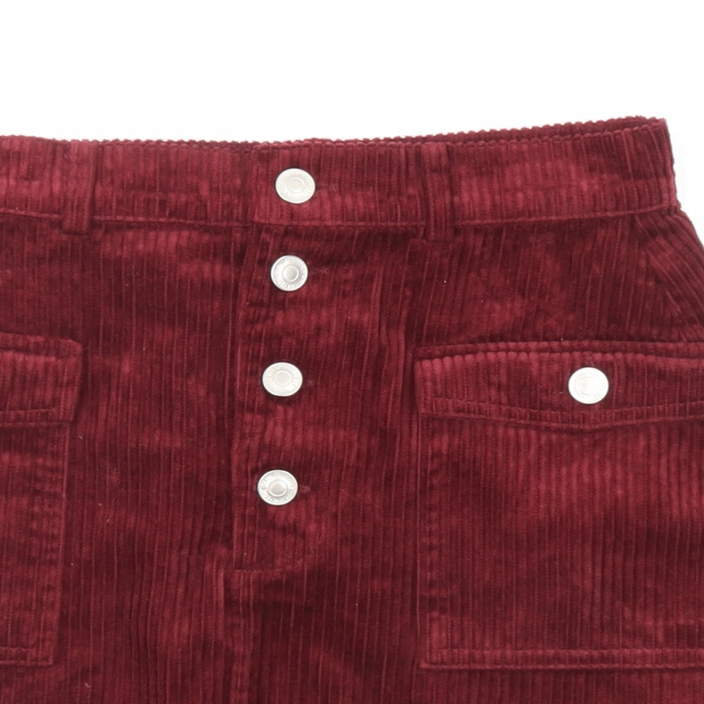 Denim & Co. Womens Red Cotton A-Line Skirt Size 8 Button
