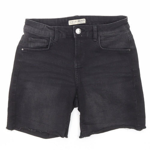 Denim & Co. Womens Black Cotton Cut-Off Shorts Size 8 Regular Zip