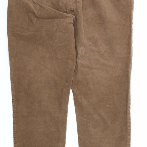 Marks and Spencer Mens Brown Cotton Trousers Size 36 in L29 in Regular Zip
