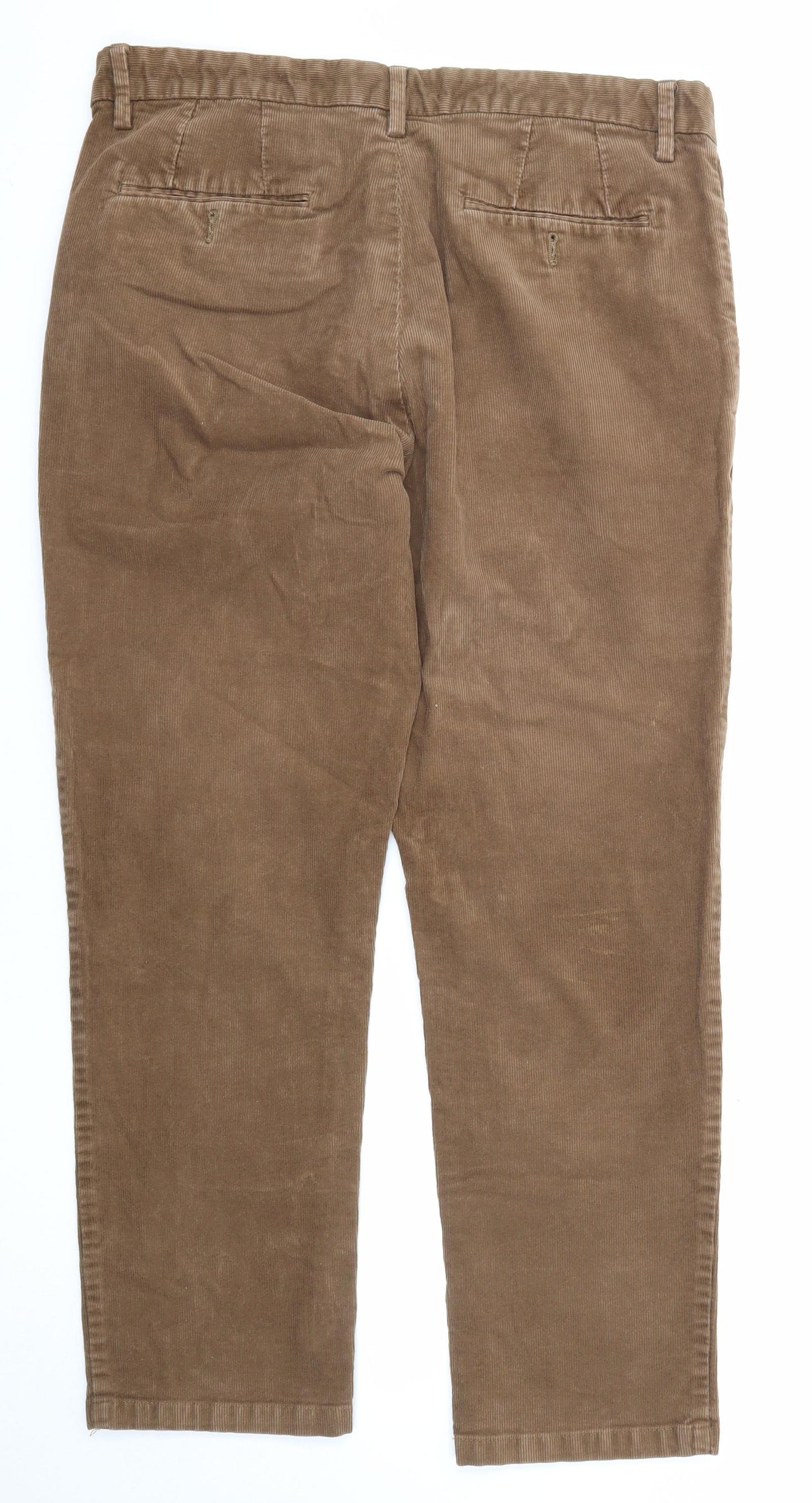 Marks and Spencer Mens Brown Cotton Trousers Size 36 in L29 in Regular Zip