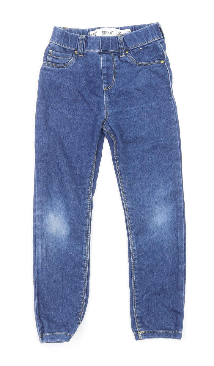 Denim & Co. Girls Blue Cotton Skinny Jeans Size 5-6 Years Regular Pullover