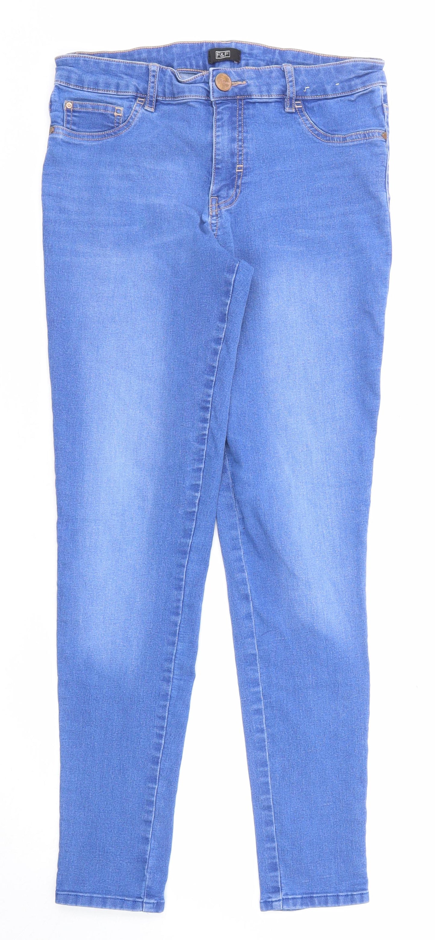 F&F Womens Blue Cotton Skinny Jeans Size 12 Regular Zip