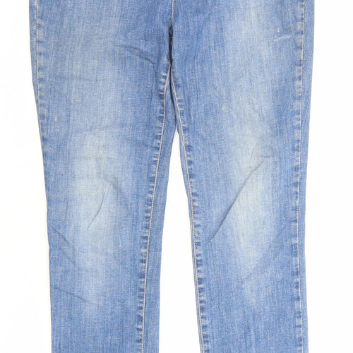 Per Una Womens Blue Cotton Straight Jeans Size 10 Slim Zip