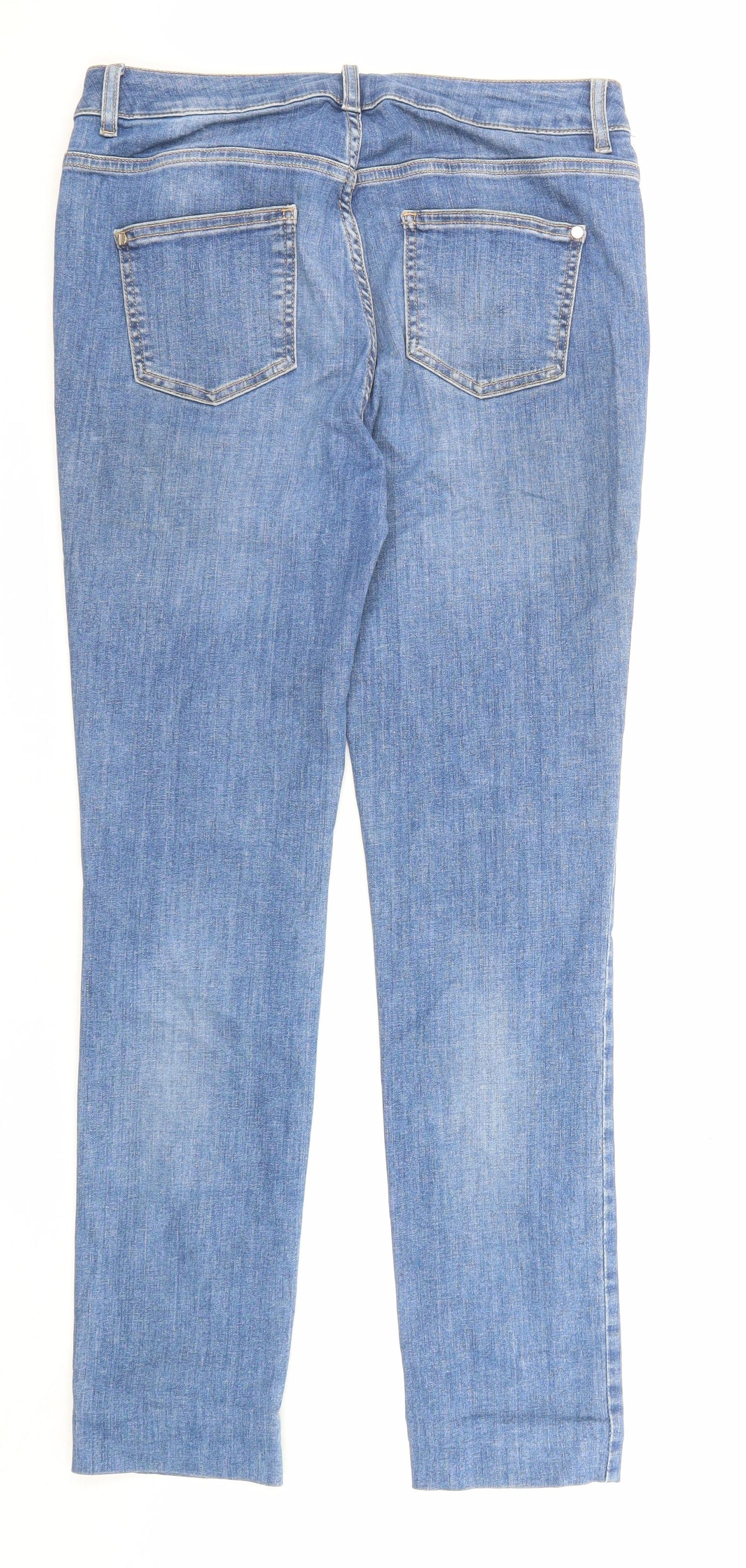 Per Una Womens Blue Cotton Straight Jeans Size 10 Slim Zip