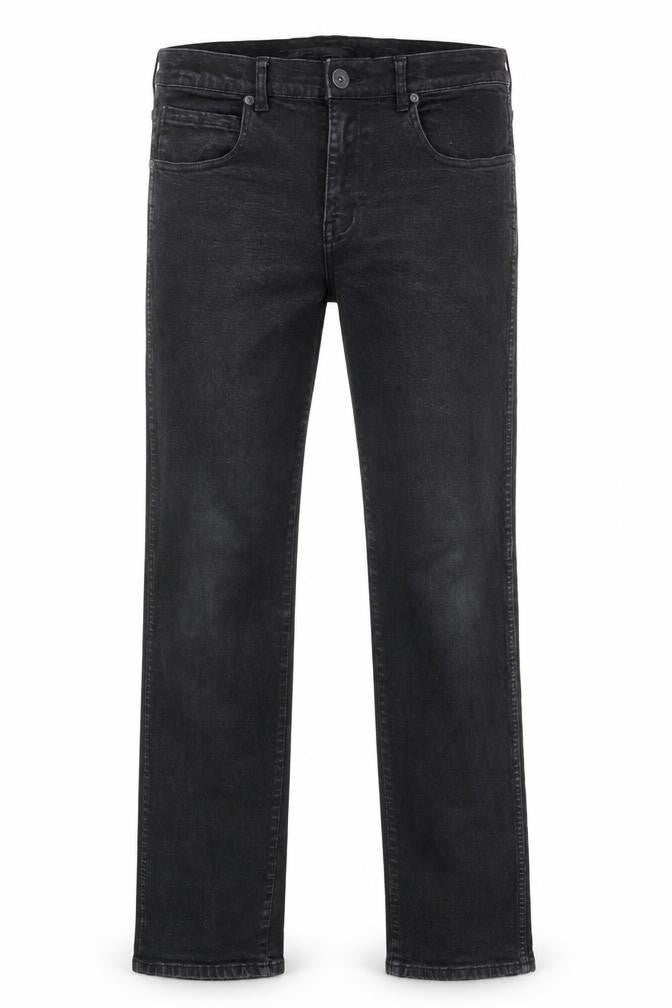 Front view of Dr. Denim men’s black cotton straight jeans, size 31, in regular zip