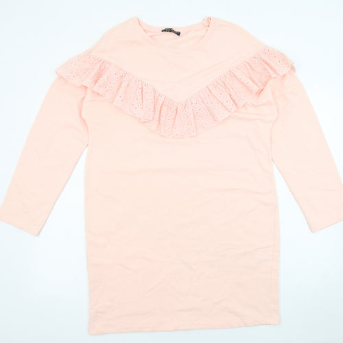 Select Womens Pink Cotton Jumper Dress Size 12 Round Neck Pullover
