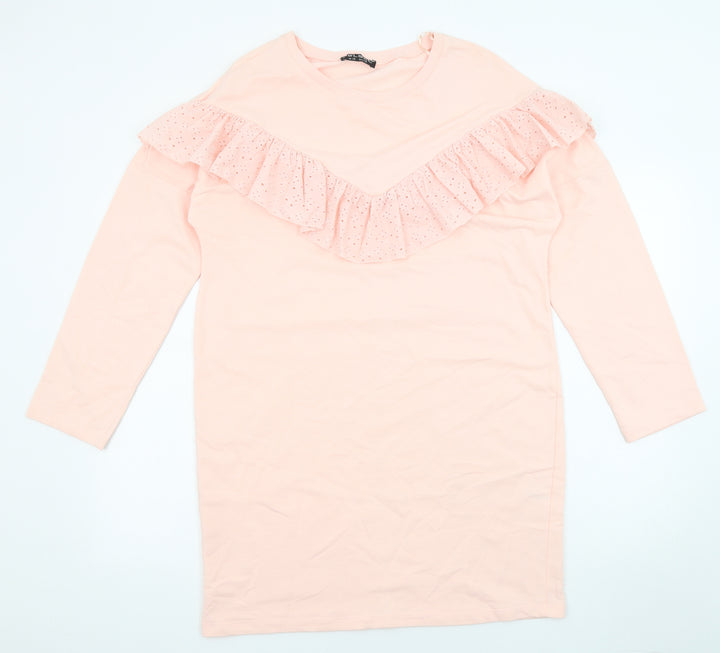 Select Womens Pink Cotton Jumper Dress Size 12 Round Neck Pullover