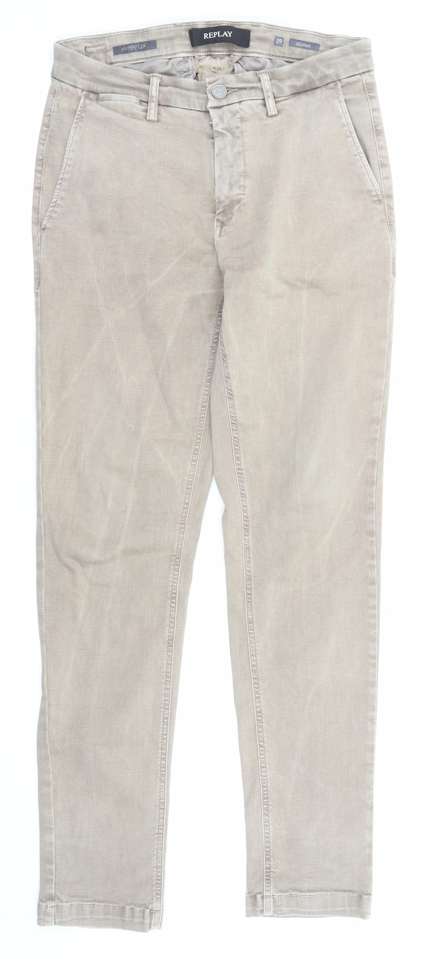 Replay Mens Beige Cotton Chino Trousers Size 29 in L30 in Regular Zip
