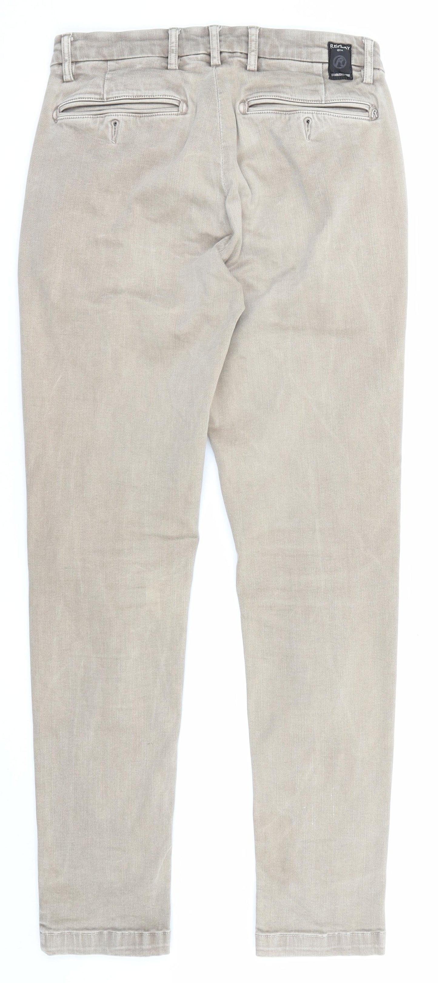Replay Mens Beige Cotton Chino Trousers Size 29 in L30 in Regular Zip