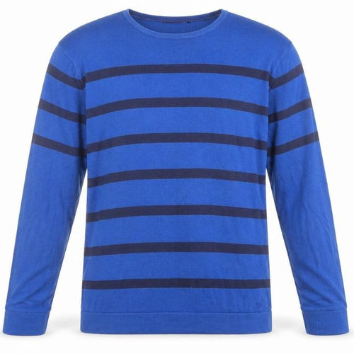 Ungaro Mens Blue Round Neck Striped Cotton Pullover Jumper Size L Long Sleeve
