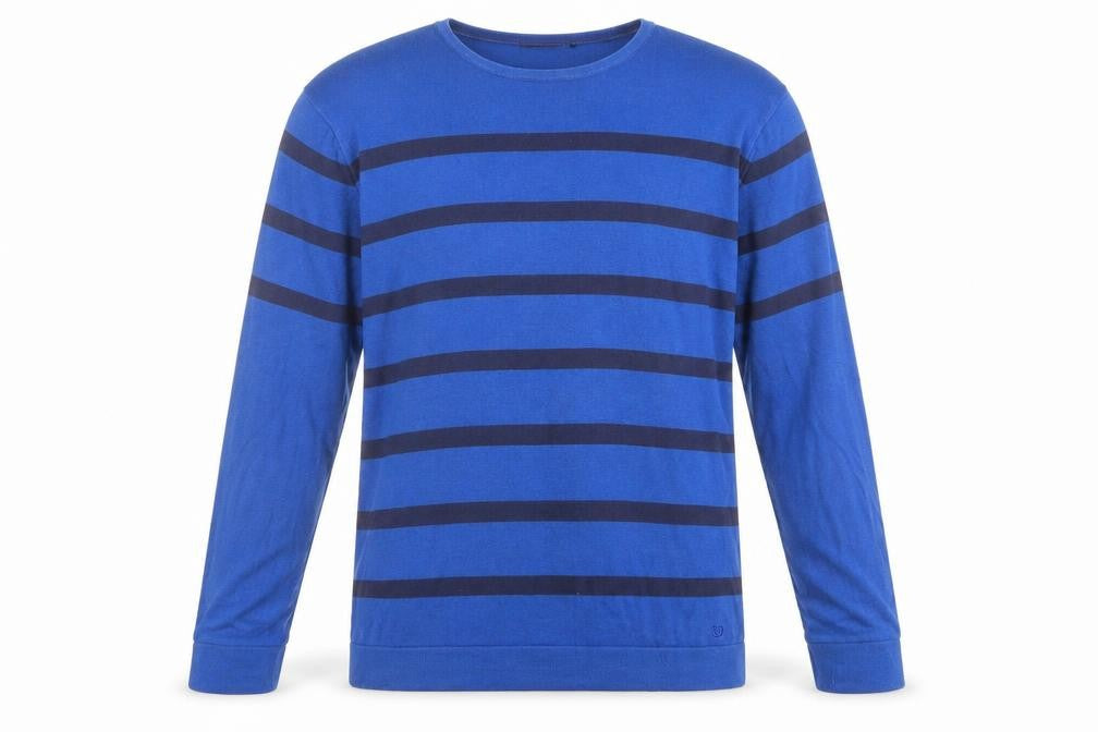 Ungaro Mens Blue Round Neck Striped Cotton Pullover Jumper Size L Long Sleeve
