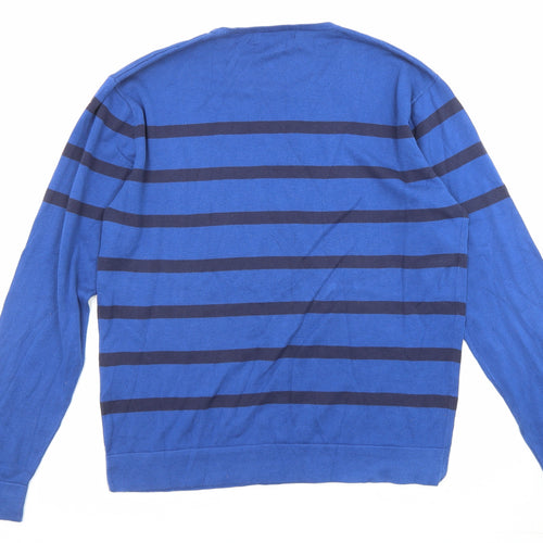 Ungaro Mens Blue Round Neck Striped Cotton Pullover Jumper Size L Long Sleeve