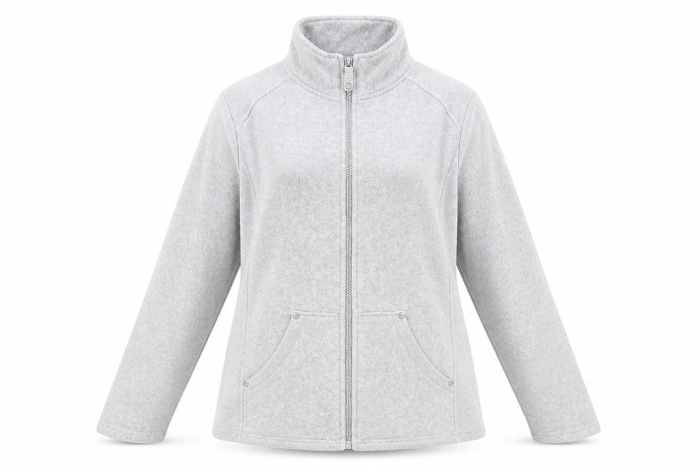Front view of M&Co women’s grey jacket, size UK 14, zip