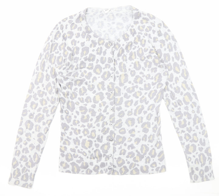 Gap Womens Grey Round Neck Animal Print Cotton Cardigan Jumper Size M - Leopard Print