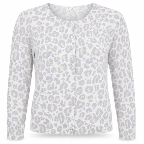 Gap Womens Grey Round Neck Animal Print Cotton Cardigan Jumper Size M - Leopard Print