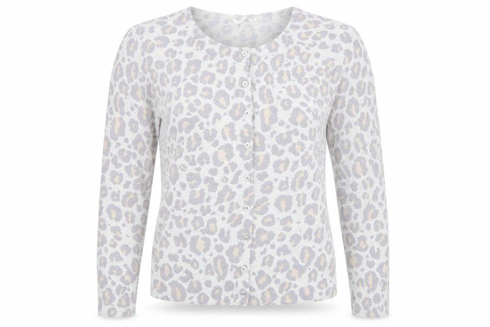Gap Womens Grey Round Neck Animal Print Cotton Cardigan Jumper Size M - Leopard Print