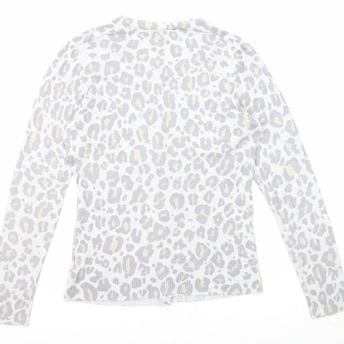 Gap Womens Grey Round Neck Animal Print Cotton Cardigan Jumper Size M - Leopard Print