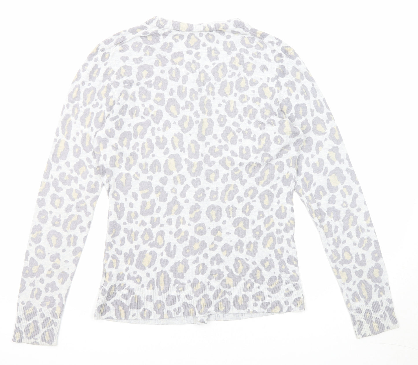Gap Womens Grey Round Neck Animal Print Cotton Cardigan Jumper Size M - Leopard Print