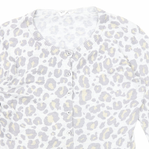 Gap Womens Grey Round Neck Animal Print Cotton Cardigan Jumper Size M - Leopard Print