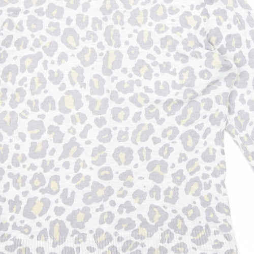 Gap Womens Grey Round Neck Animal Print Cotton Cardigan Jumper Size M - Leopard Print