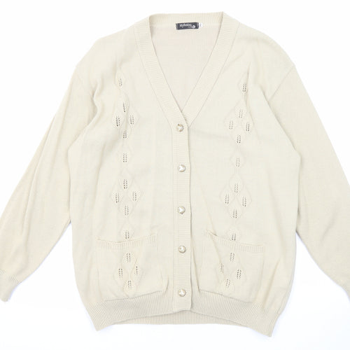 Stylistiq Womens Beige V-Neck Acrylic Cardigan Jumper Size XL