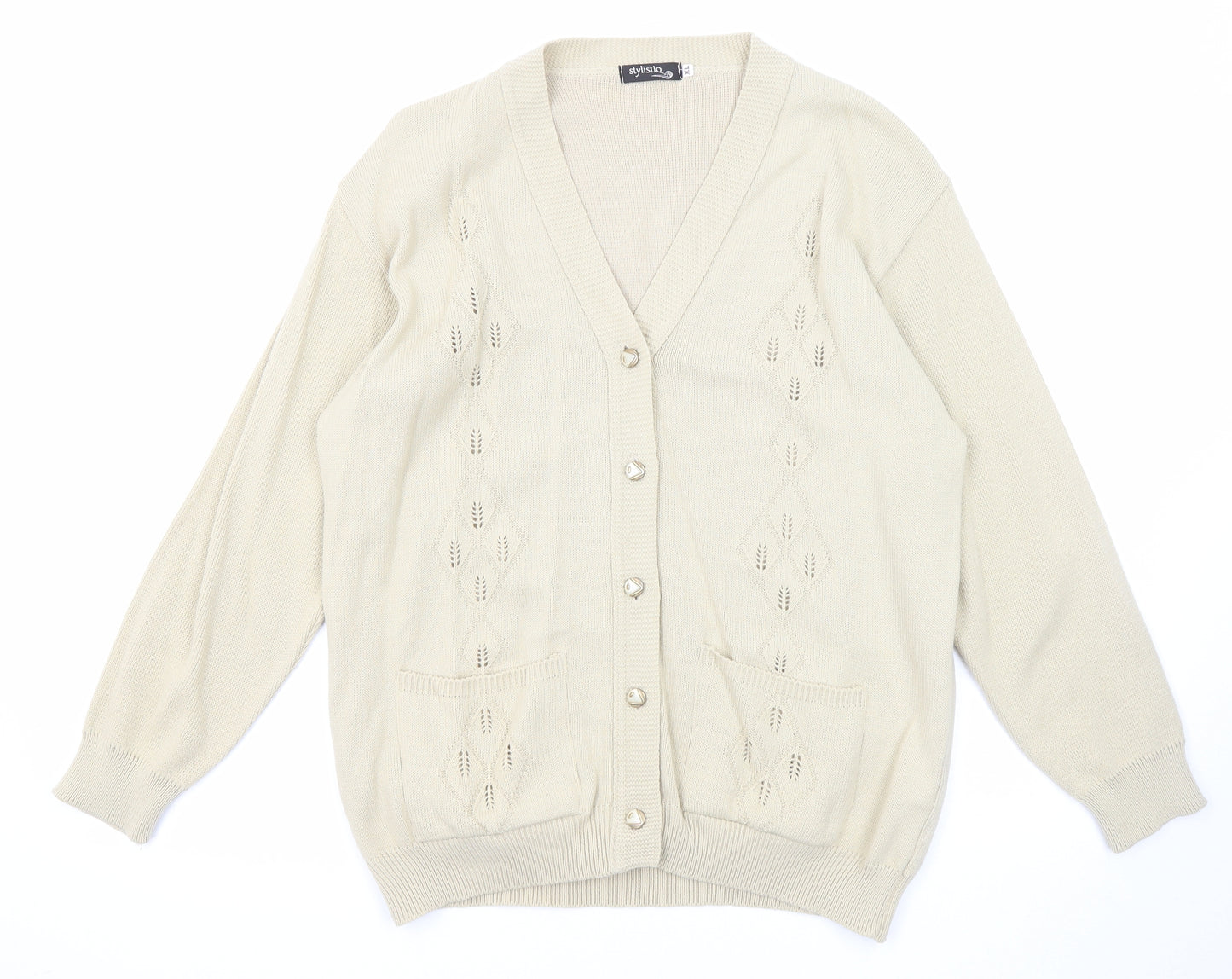 Stylistiq Womens Beige V-Neck Acrylic Cardigan Jumper Size XL