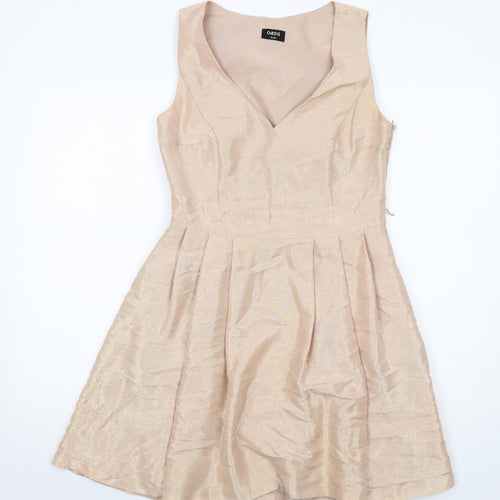 Oasis Womens Beige Viscose Fit & Flare Size 10 V-Neck Zip