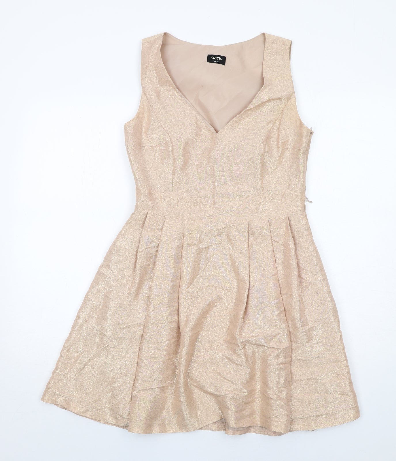 Oasis Womens Beige Viscose Fit & Flare Size 10 V-Neck Zip