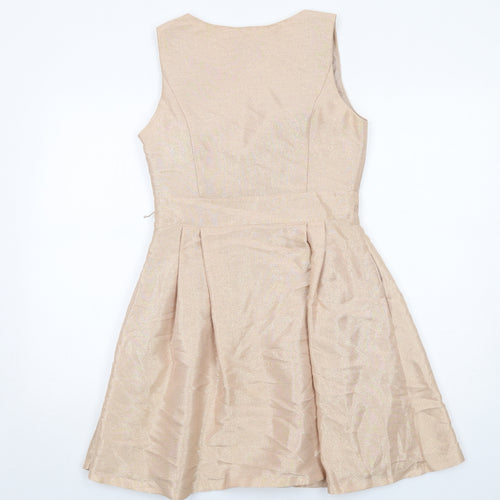 Oasis Womens Beige Viscose Fit & Flare Size 10 V-Neck Zip