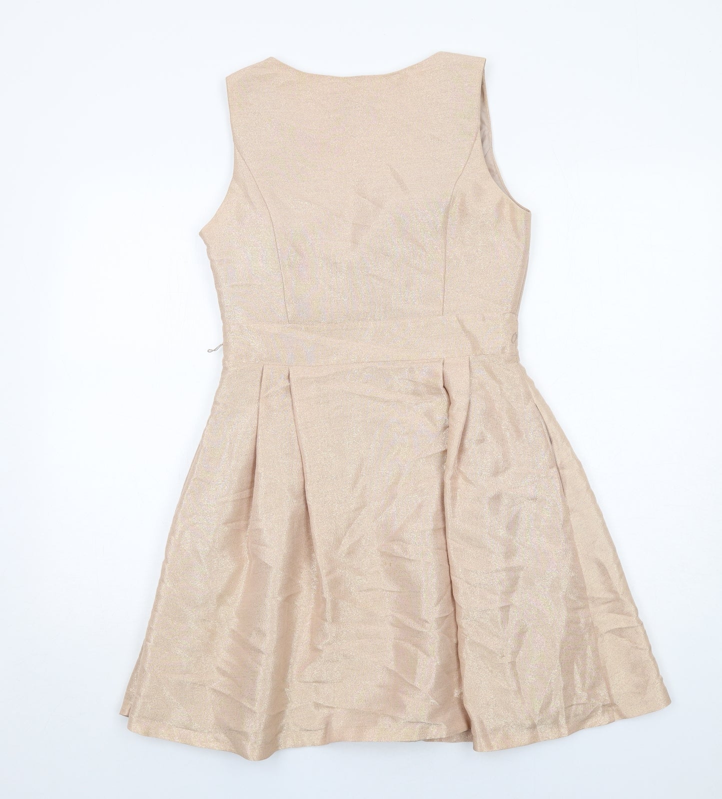 Oasis Womens Beige Viscose Fit & Flare Size 10 V-Neck Zip