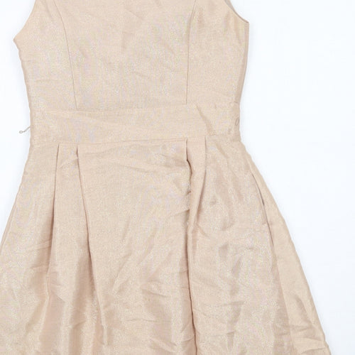 Oasis Womens Beige Viscose Fit & Flare Size 10 V-Neck Zip