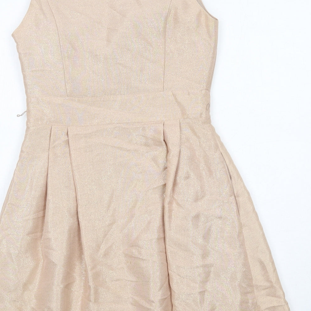 Oasis Womens Beige Viscose Fit & Flare Size 10 V-Neck Zip