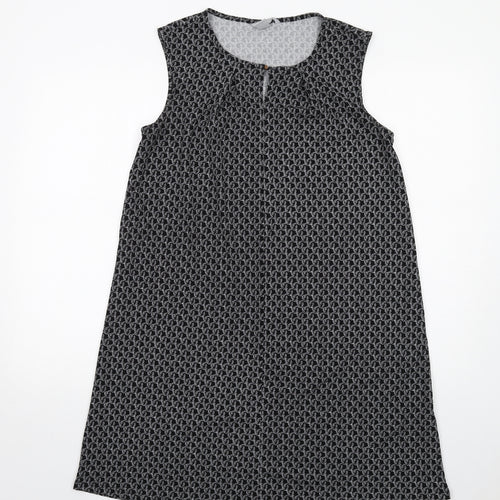 H&M Womens Black Geometric Polyester A-Line Size S Round Neck Button