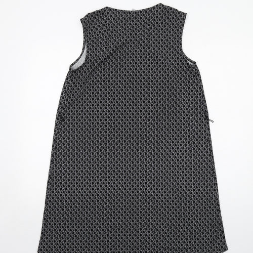 H&M Womens Black Geometric Polyester A-Line Size S Round Neck Button