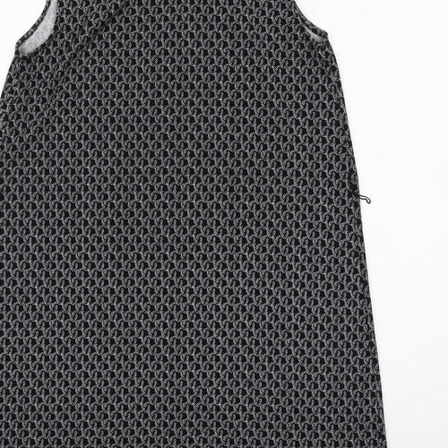 H&M Womens Black Geometric Polyester A-Line Size S Round Neck Button