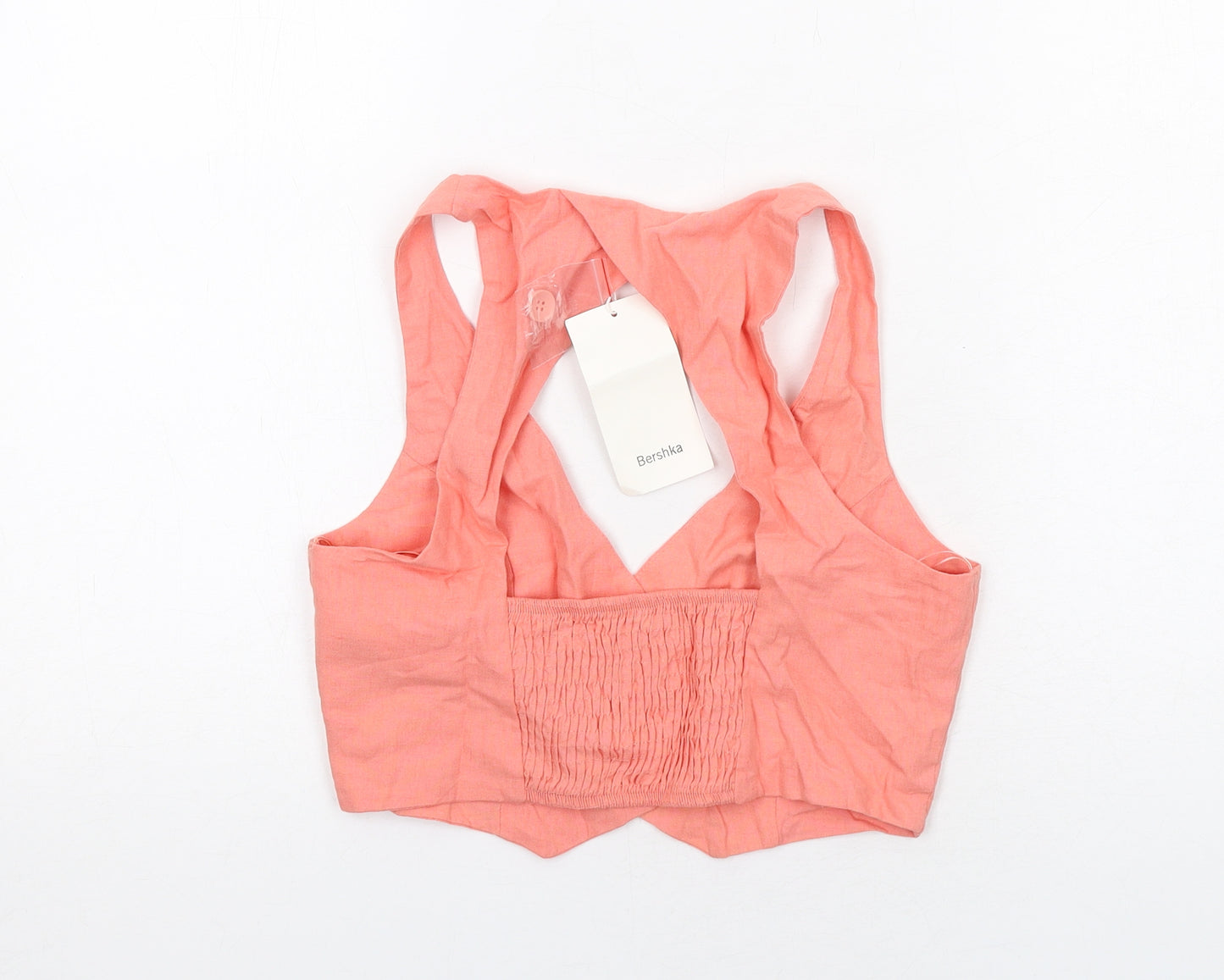 Bershka Womens Pink Cotton Cropped Button-Up Size S V-Neck