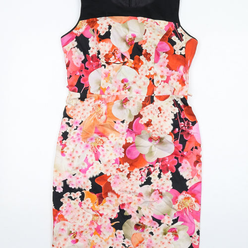 Julien Macdonald Womens Multicoloured Floral Cotton Shift Size 14 Round Neck Zip