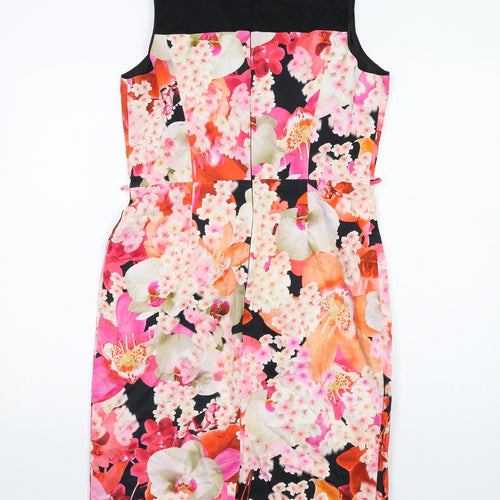 Julien Macdonald Womens Multicoloured Floral Cotton Shift Size 14 Round Neck Zip