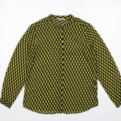 Sandwich Womens Yellow Geometric Polyester Basic Button-Up Size 8 Round Neck