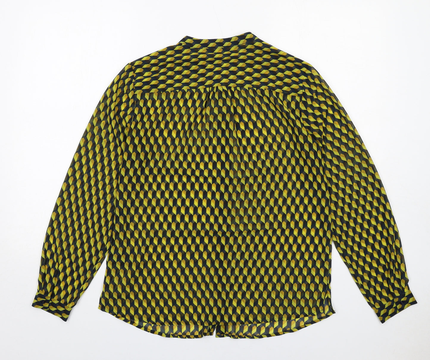 Sandwich Womens Yellow Geometric Polyester Basic Button-Up Size 8 Round Neck
