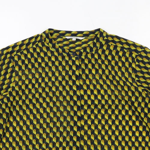 Sandwich Womens Yellow Geometric Polyester Basic Button-Up Size 8 Round Neck