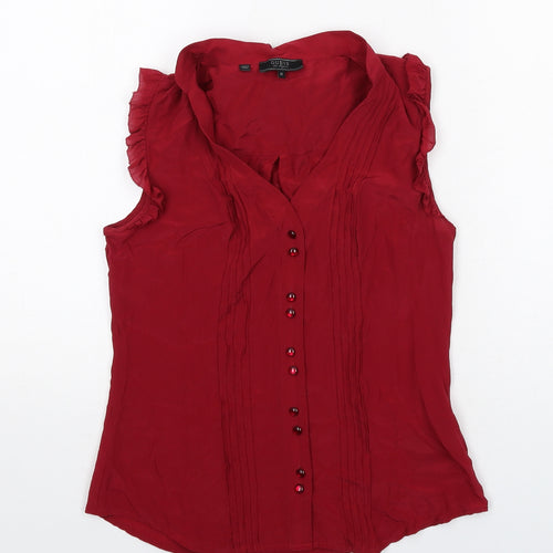 GUESS Womens Red Silk Basic Tank Size M V-Neck