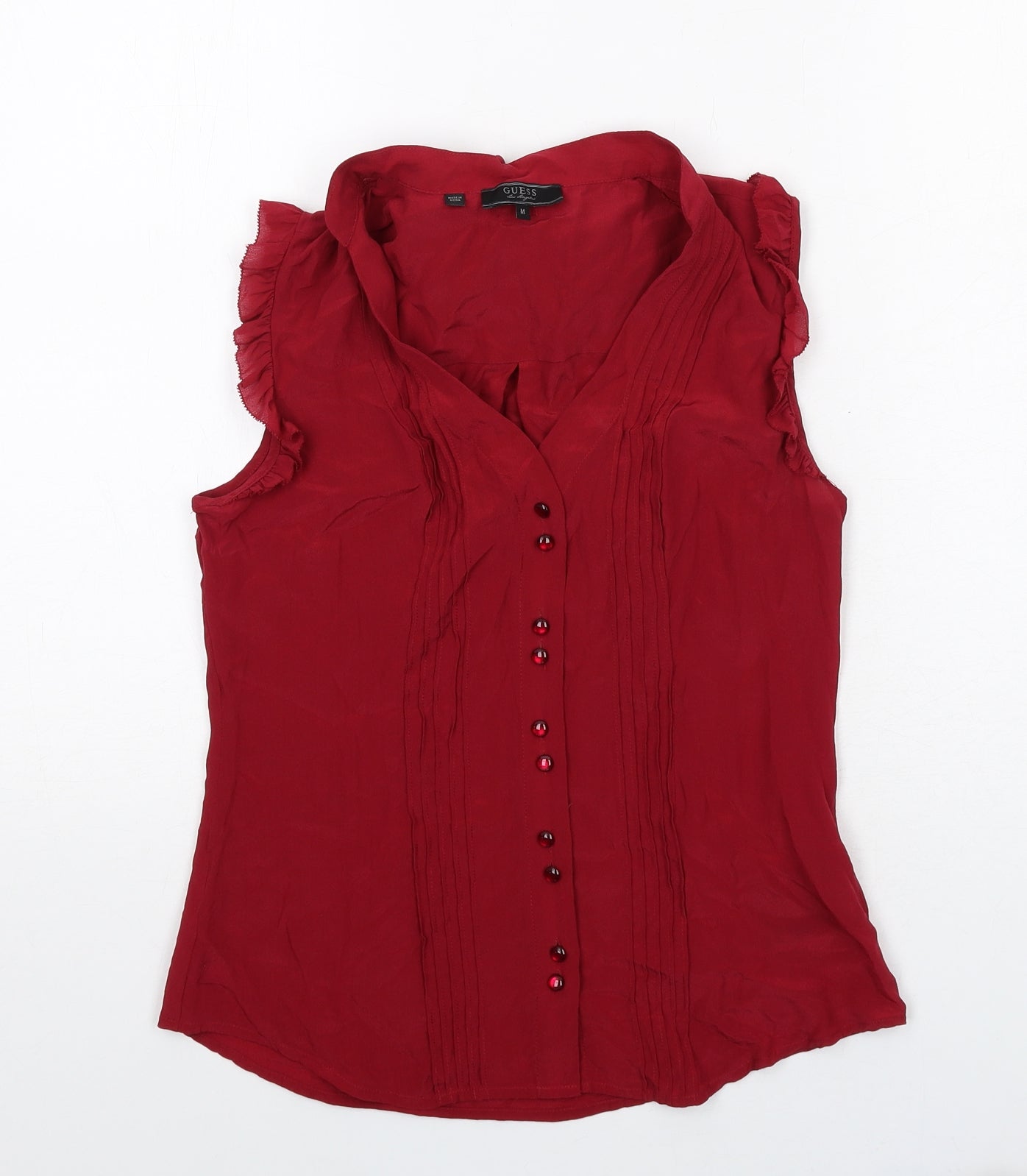 GUESS Womens Red Silk Basic Tank Size M V-Neck