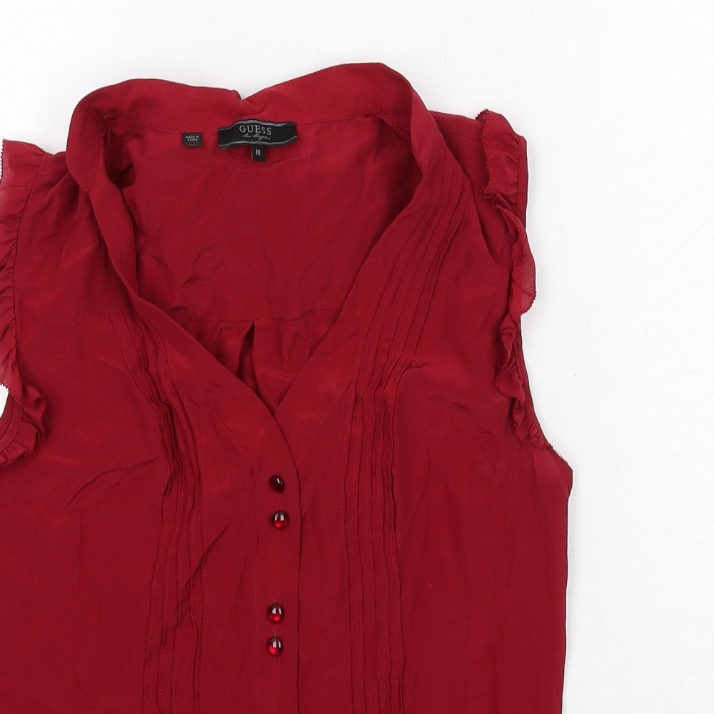 GUESS Womens Red Silk Basic Tank Size M V-Neck
