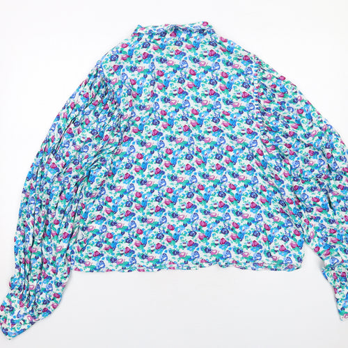 Zara Womens Multicoloured Geometric Viscose Basic Button-Up Size XL Round Neck
