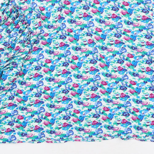 Zara Womens Multicoloured Geometric Viscose Basic Button-Up Size XL Round Neck
