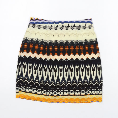 Missguided Womens Multicoloured Geometric Polyester A-Line Skirt Size 8 Zip