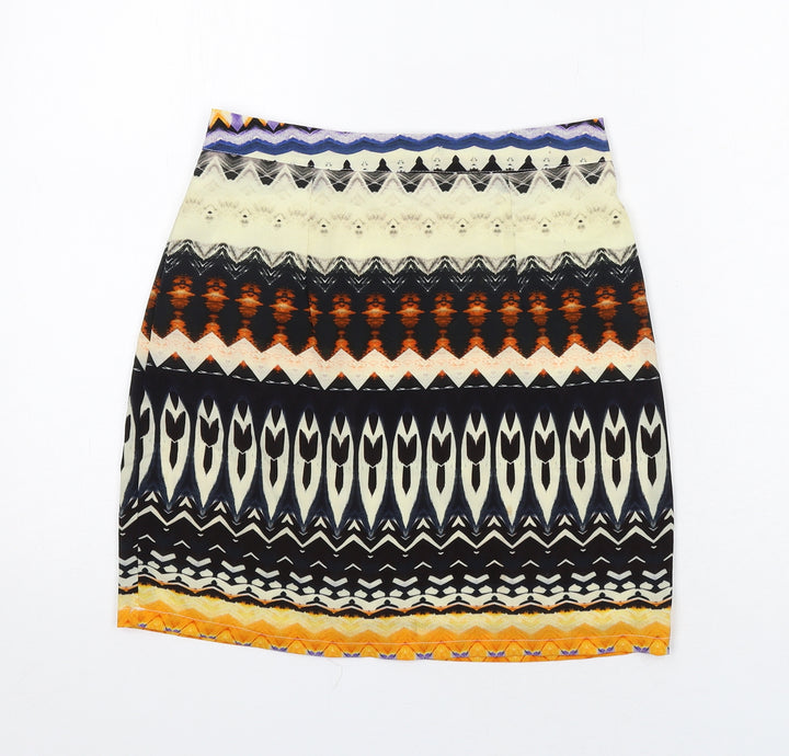 Missguided Womens Multicoloured Geometric Polyester A-Line Skirt Size 8 Zip