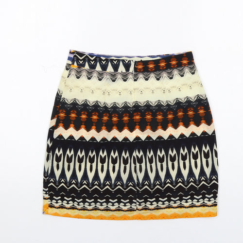 Missguided Womens Multicoloured Geometric Polyester A-Line Skirt Size 8 Zip